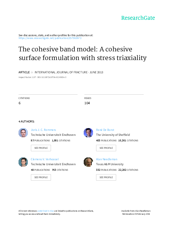 (PDF) The cohesive band model a cohesive surface formulation with stress triaxiality René