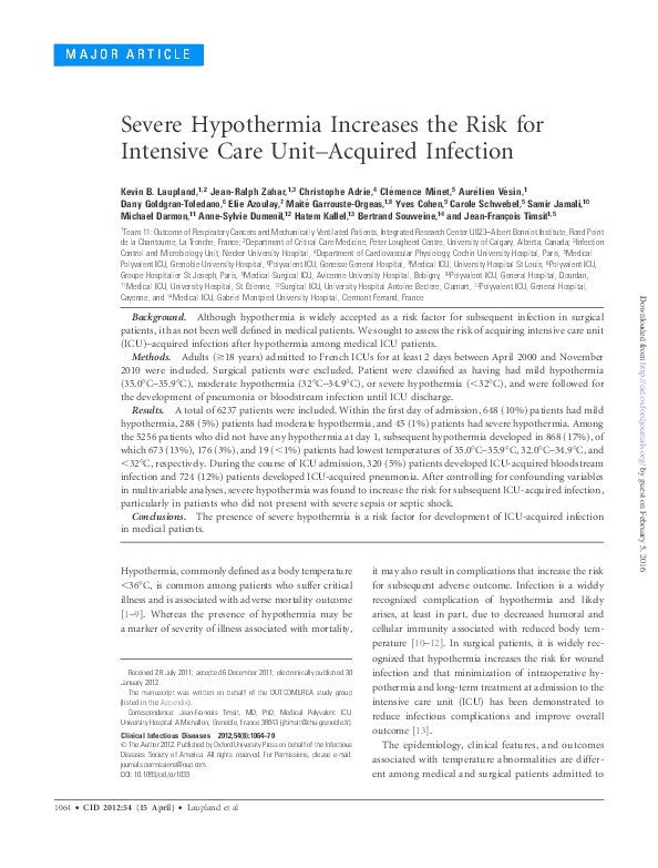 (PDF) Severe Hypothermia Increases the Risk for Intensive Care Unit ...