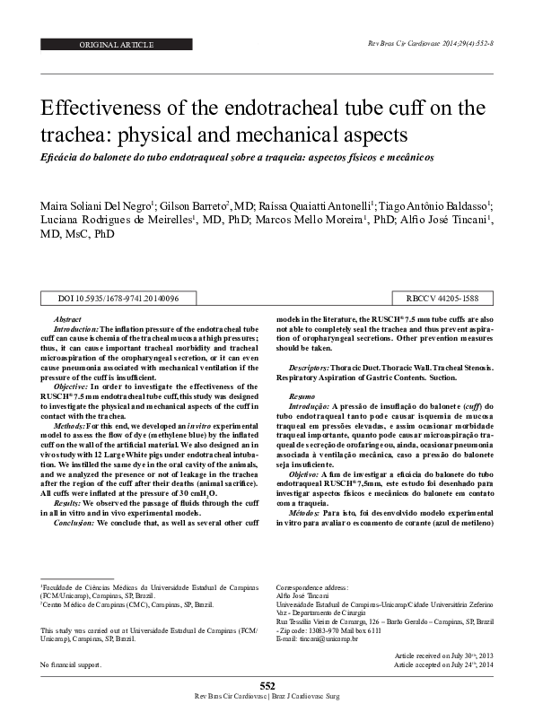 (PDF) Effectiveness of the endotracheal tube cuff on the trachea ...