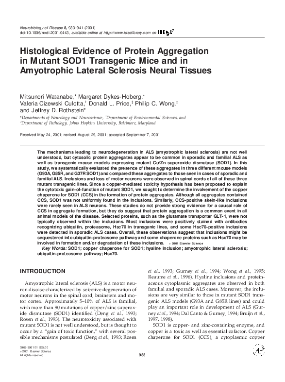 (PDF) Histological Evidence of Protein Aggregation in Mutant SOD1