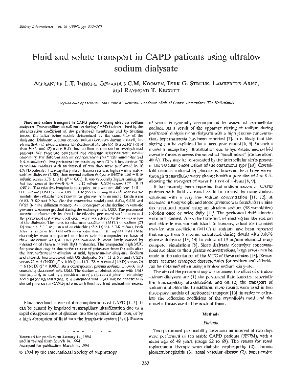 (PDF) Fluid and solute transport in CAPD patients using ultralow sodium ...