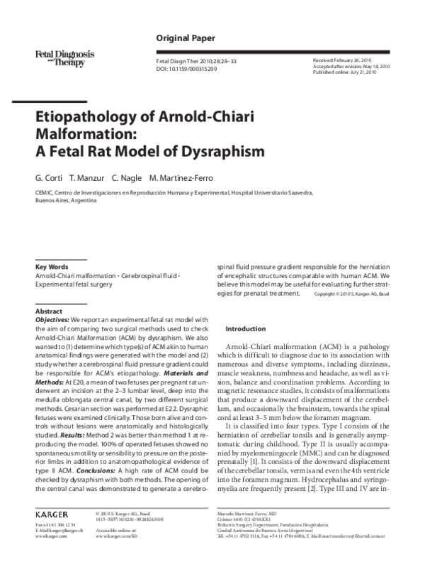(PDF) Etiopathology of Arnold-Chiari Malformation: A Fetal Rat Model of ...