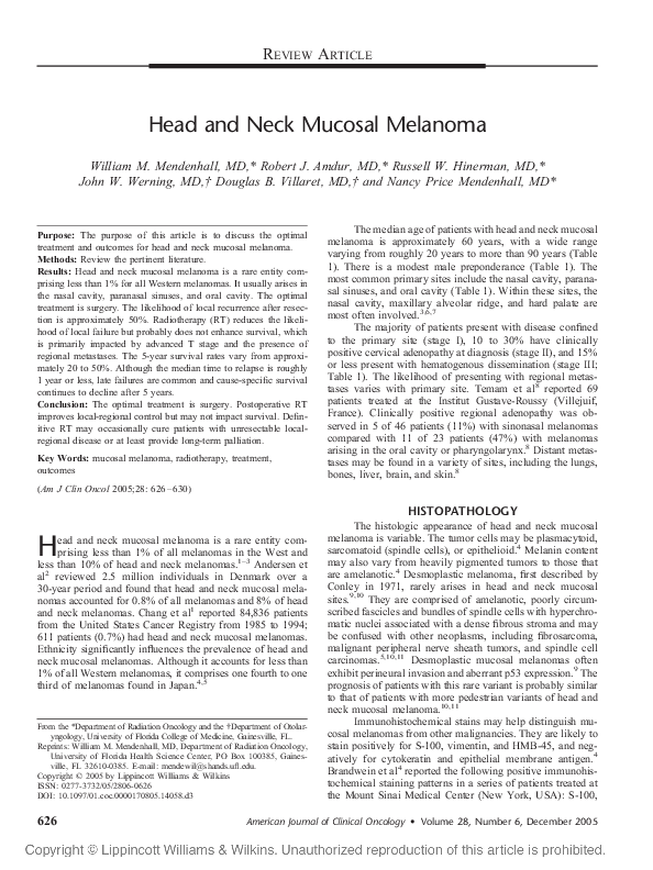 (PDF) Head and Neck Mucosal Melanoma