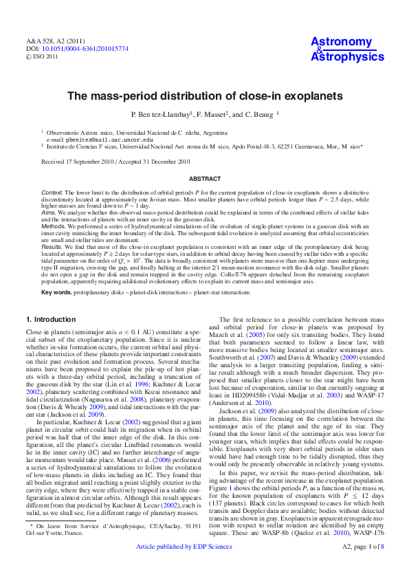 The mass-period distribution of close-in exoplanets