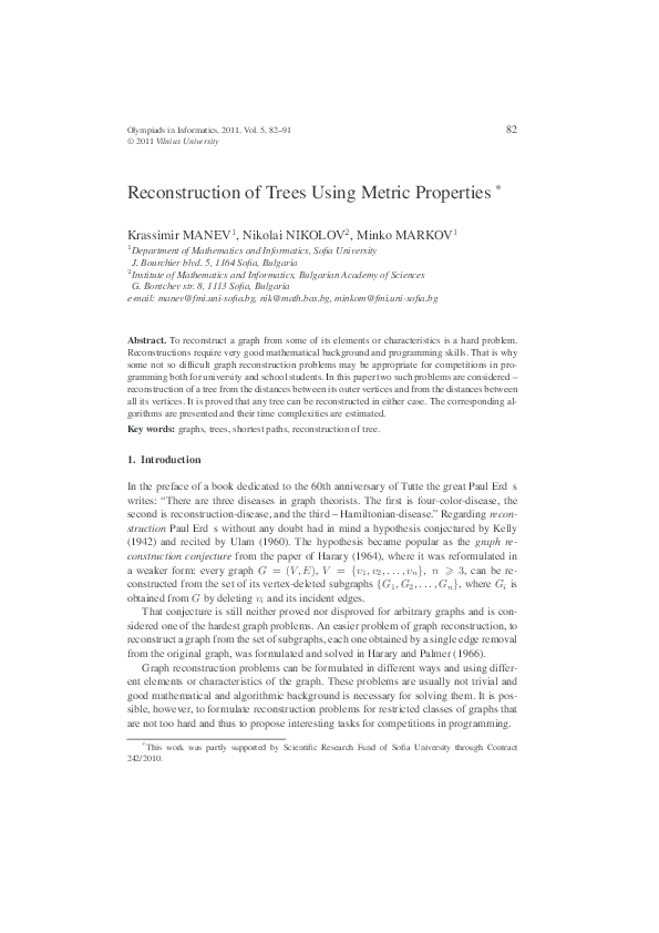 (PDF) Reconstruction of Trees Using Metric Properties