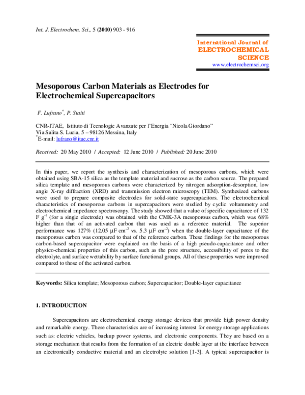 (PDF) Mesoporous Carbon Materials as Electrodes for Electrochemical ...