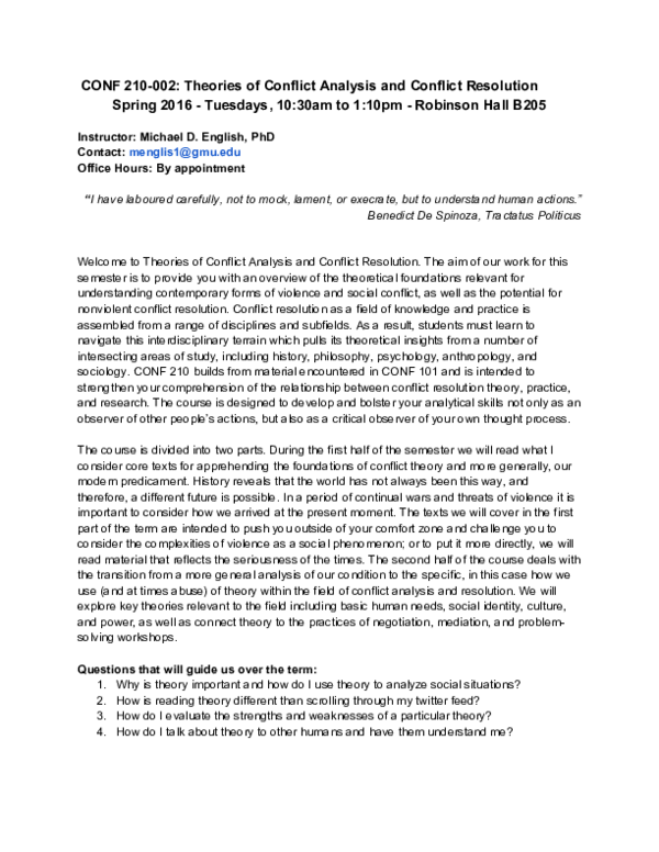 (PDF) CONF 210-002: Theories of Conflict Analysis and Conflict Resolution