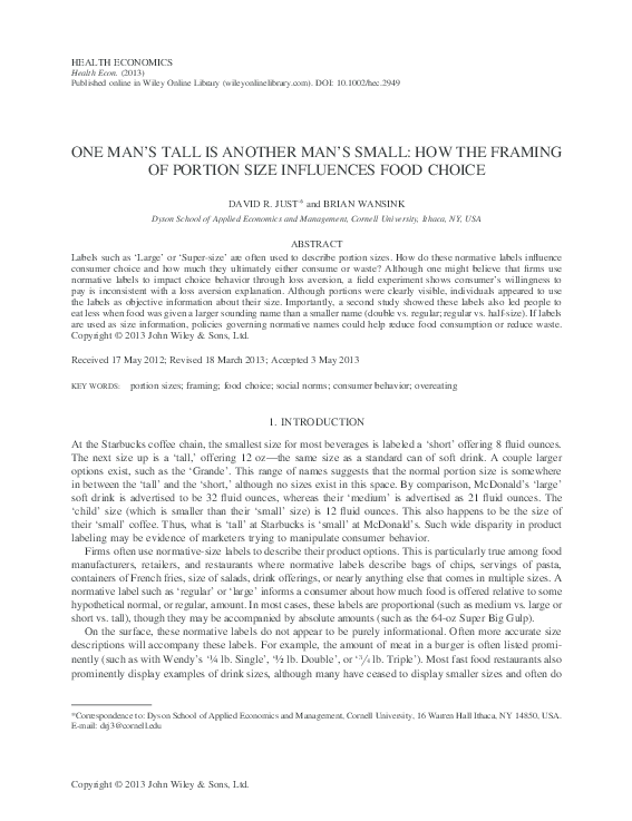 (PDF) One Man's Tall is Another Man's Small: How the Framing of Portion ...
