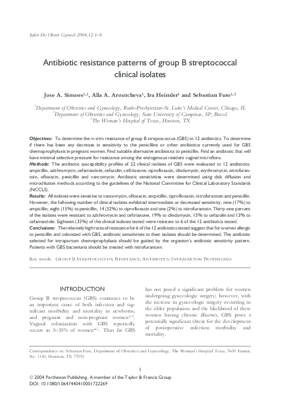 (PDF) Antibiotic Resistance Patterns of Group B Streptococcal Clinical ...