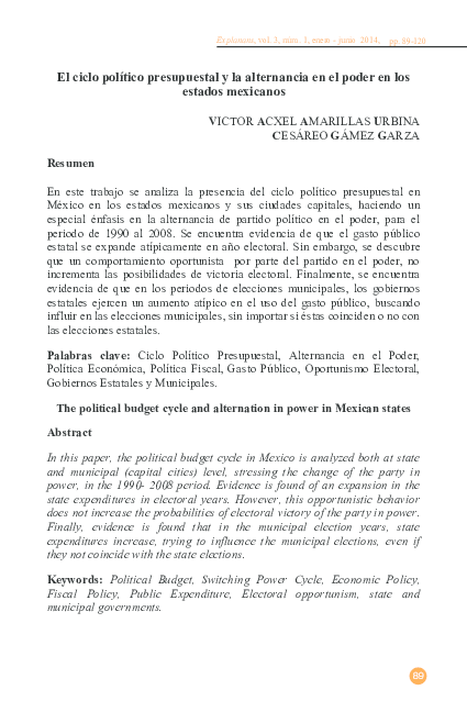 (PDF) El ciclo político presupuestal y la alternancia en el poder en ...