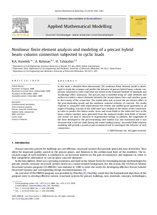 (PDF) Nonlinear finite element analysis and modeling of a precast ...