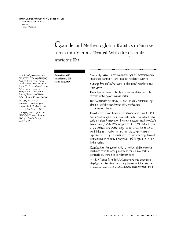 (PDF) Cyanide and methemoglobin in smoke inhalation victims