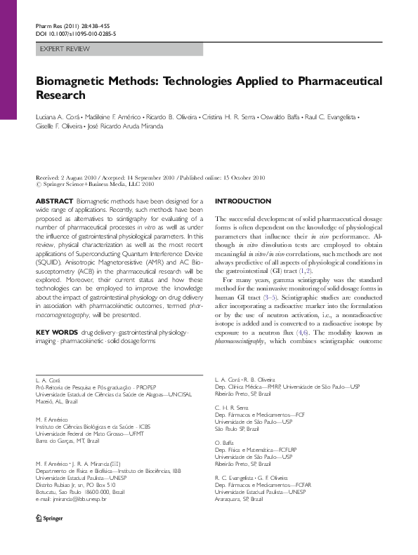 (PDF) Biomagnetic Methods: Technologies Applied to Pharmaceutical Research