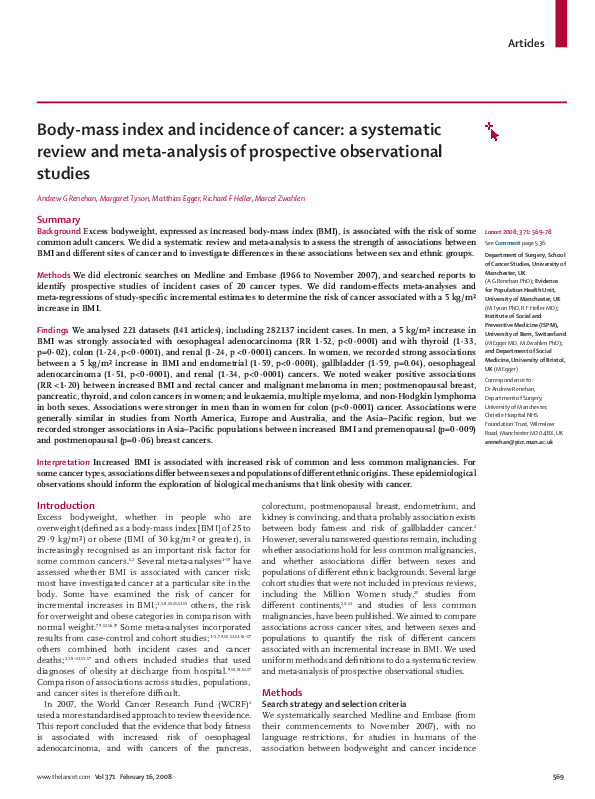 (PDF) Body-mass index and incidence of cancer: a systematic review and ...