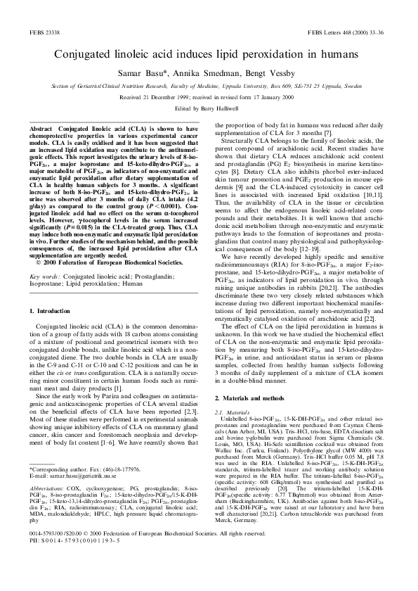 (PDF) Conjugated linoleic acid induces lipid peroxidation in men with ...