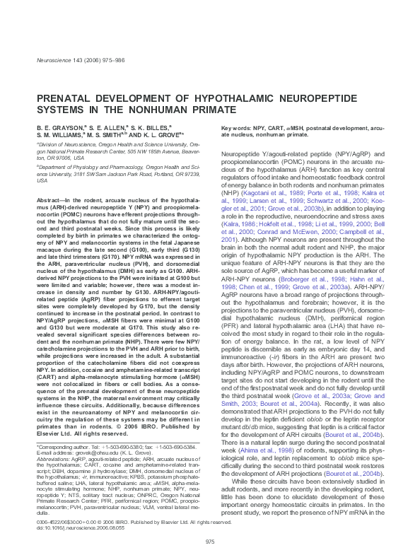 (PDF) Prenatal development of hypothalamic neuropeptide systems in the ...