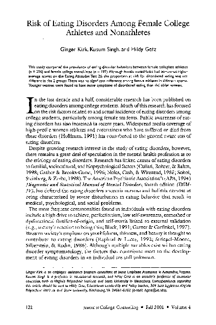 (PDF) Risk of Eating Disorders Among Female College Athletes and ...