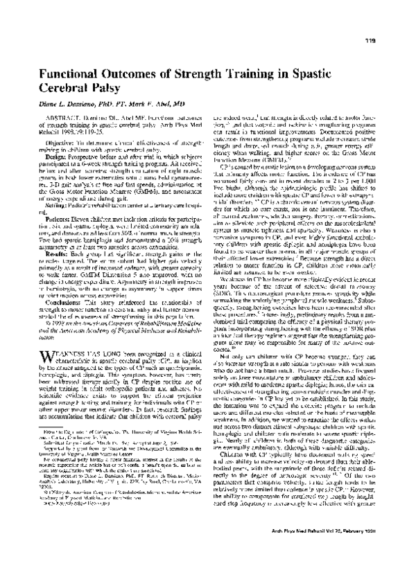 (PDF) Functional outcomes of strength training in spastic cerebral palsy