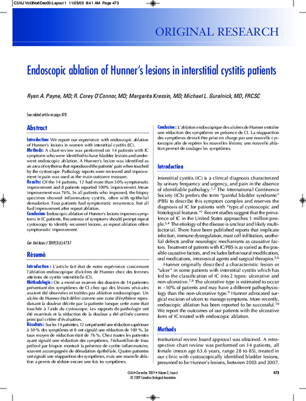 (PDF) Endoscopic ablation of Hunner's lesions in interstitial cystitis ...