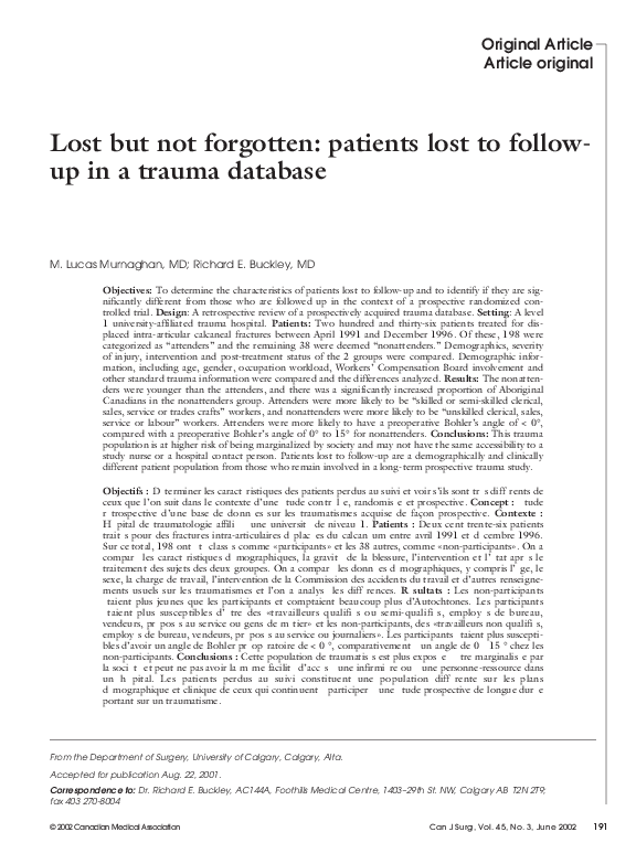 (PDF) Lost but not forgotten: patients lost to follow-up in a trauma ...