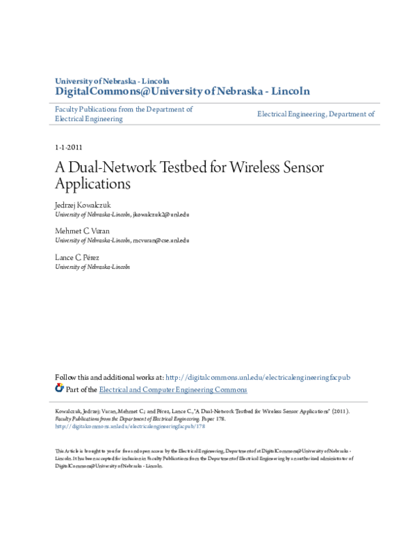 (PDF) A Dual-Network Testbed for Wireless Sensor Applications