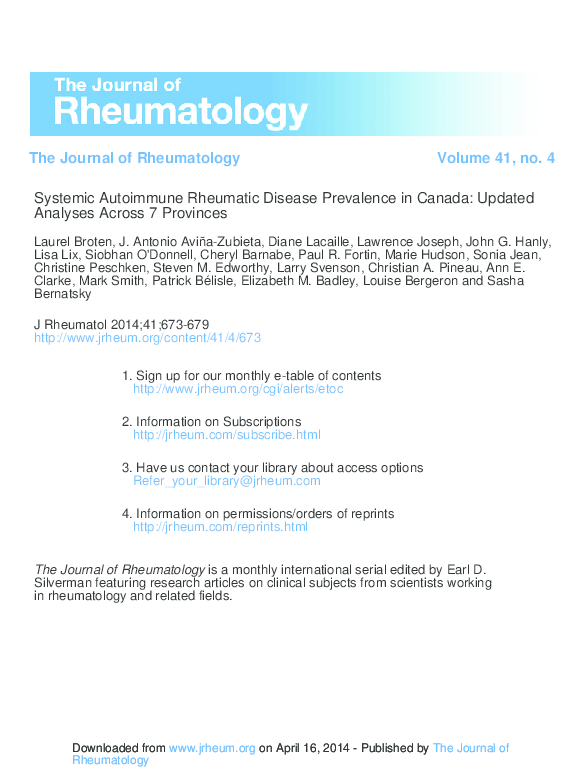(PDF) Systemic Autoimmune Rheumatic Disease Prevalence in Canada ...