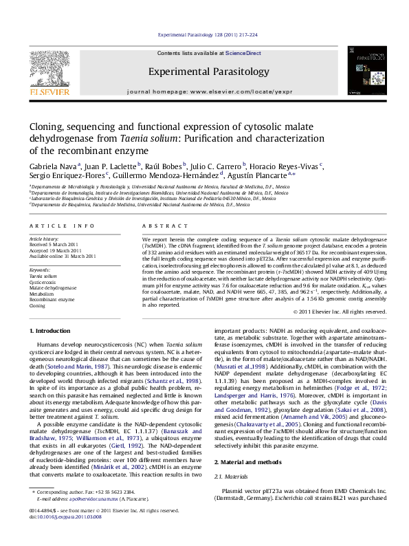 (PDF) Cloning, sequencing and functional expression of cytosolic malate ...
