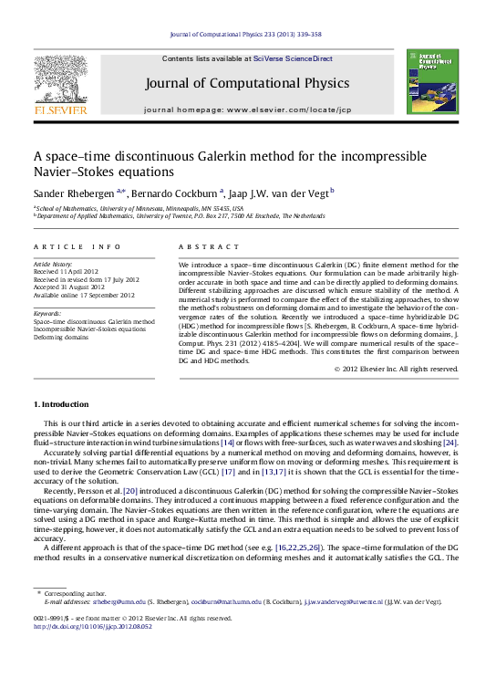 (PDF) A space–time discontinuous Galerkin method for the incompressible ...