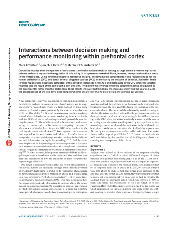 (PDF) Interactions between decision making and performance monitoring ...