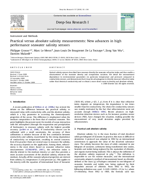 Pdf Practical Versus Absolute Salinity Measurements New Advances In High Performance Seawater Salinity Sensors Damien Malarde And Marc Le Menn Academia Edu