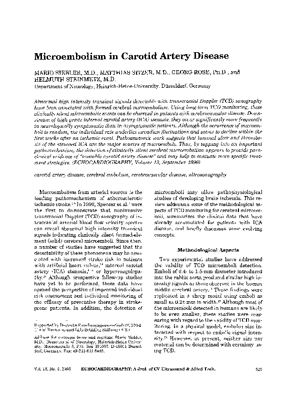 (PDF) Microembolism in Carotid Artery Disease