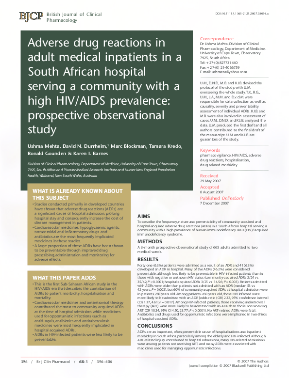 (PDF) Adverse drug reactions in adult medical inpatients in a South ...