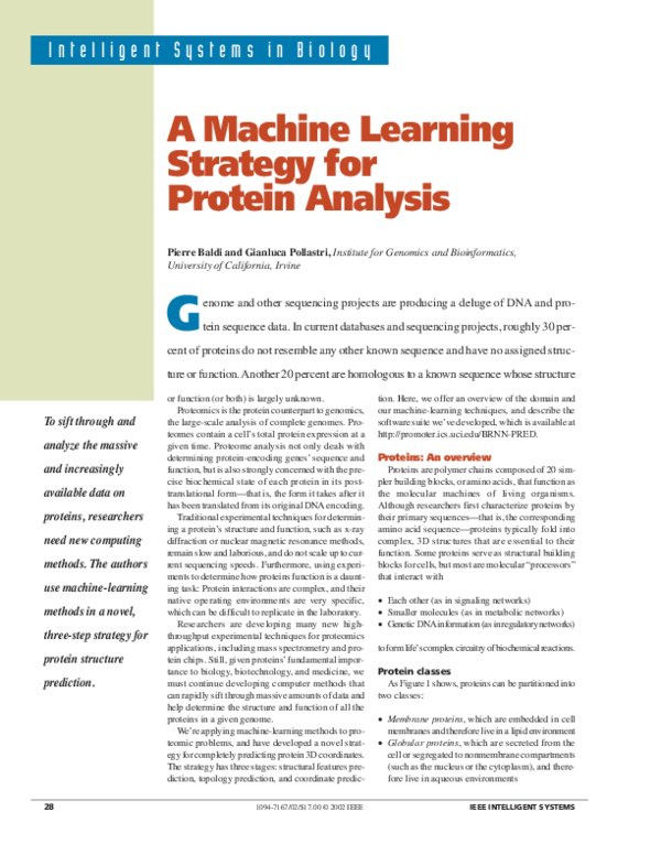 (PDF) A machine learning strategy for protein analysis