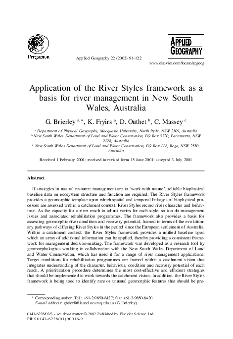 (PDF) Application of the River Styles framework as a basis for river ...