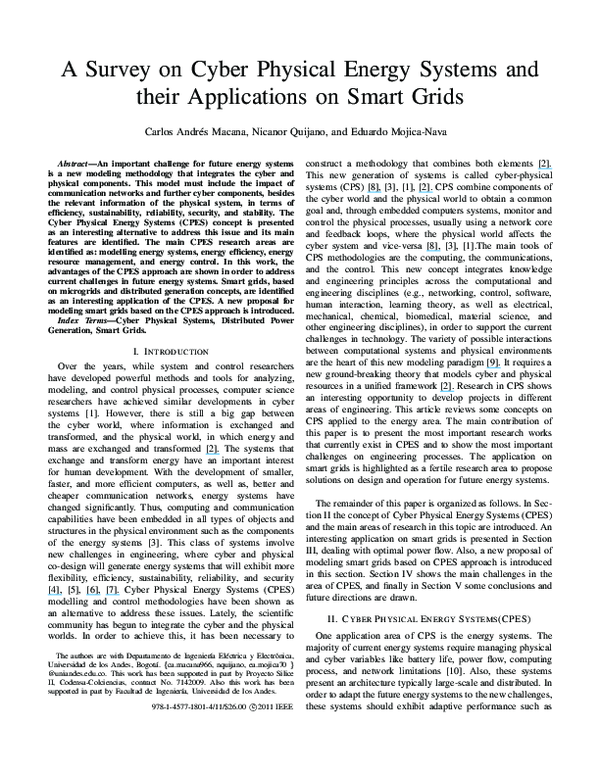 (PDF) A survey on Cyber Physical Energy Systems and their applications ...