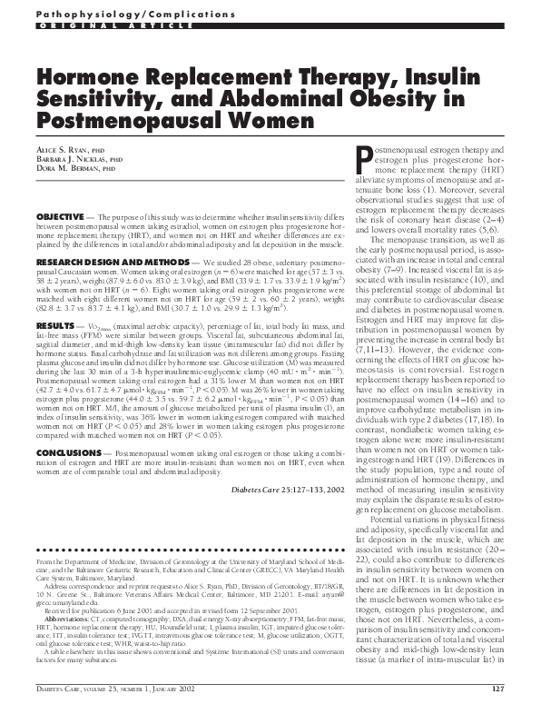 (PDF) Hormone Replacement Therapy, Insulin Sensitivity, and Abdominal