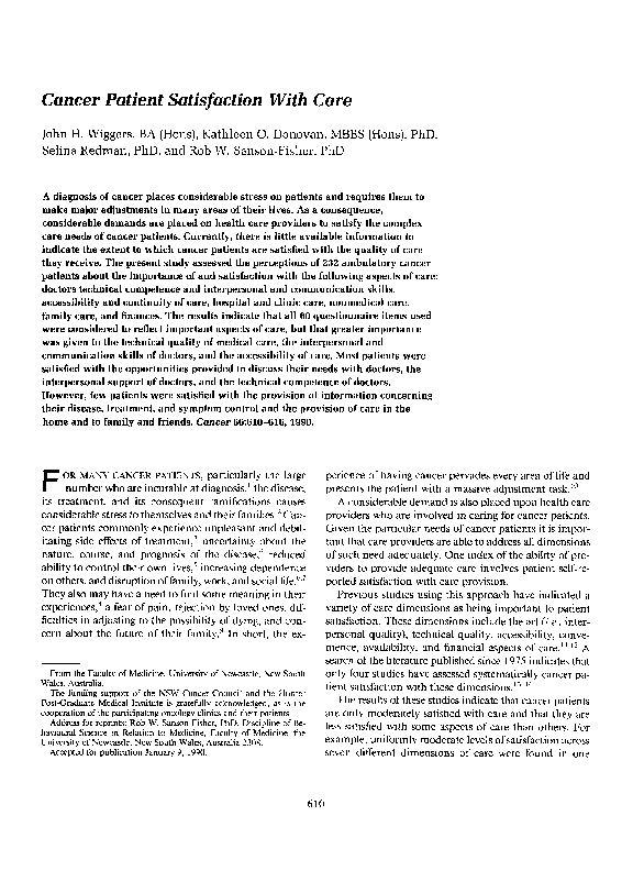 (PDF) Cancer patient satisfaction with care