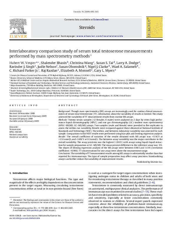(PDF) Interlaboratory comparison study of serum total testoserone ...