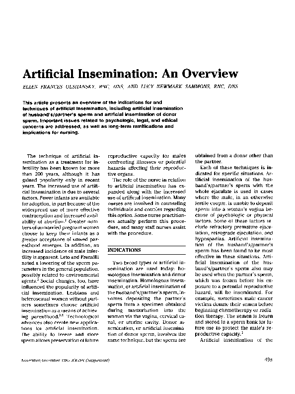 (PDF) Artificial Insemination An Overview Ellen Olshansky Academia.edu