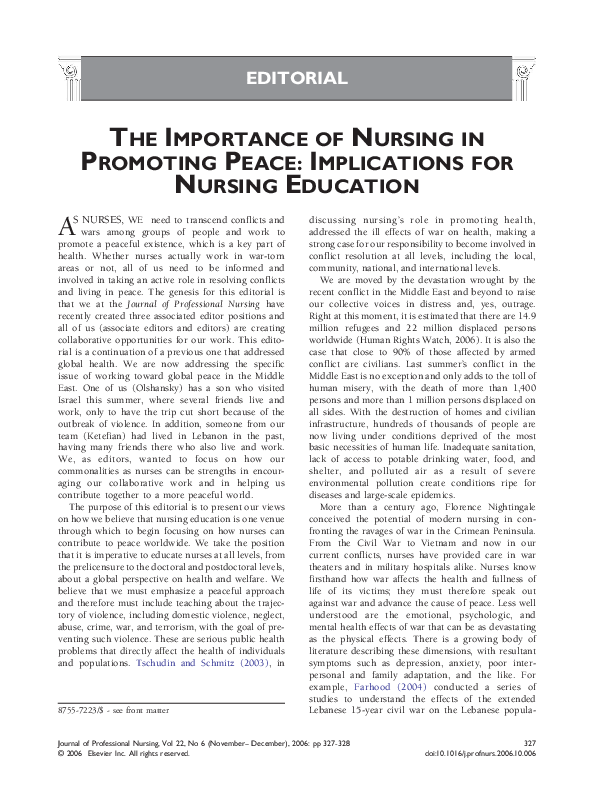  PDF The Importance Of Nursing In Promoting Peace Implications For 