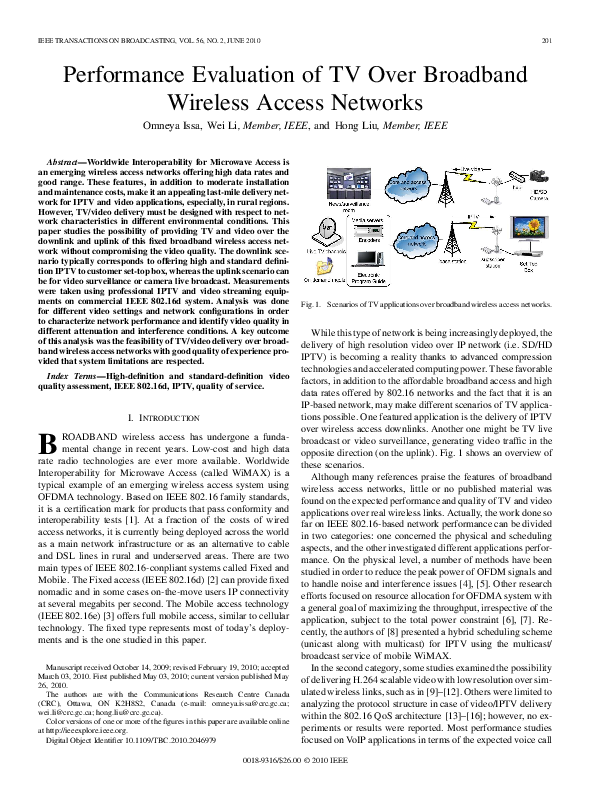 (PDF) Performance Evaluation of TV Over Broadband Wireless Access Networks