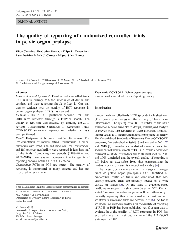 (PDF) The quality of reporting of randomized controlled trials in ...