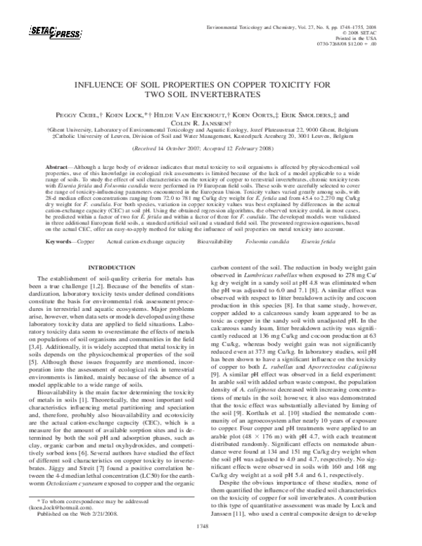 (PDF) Influence of soil properties on copper toxicity for two soil