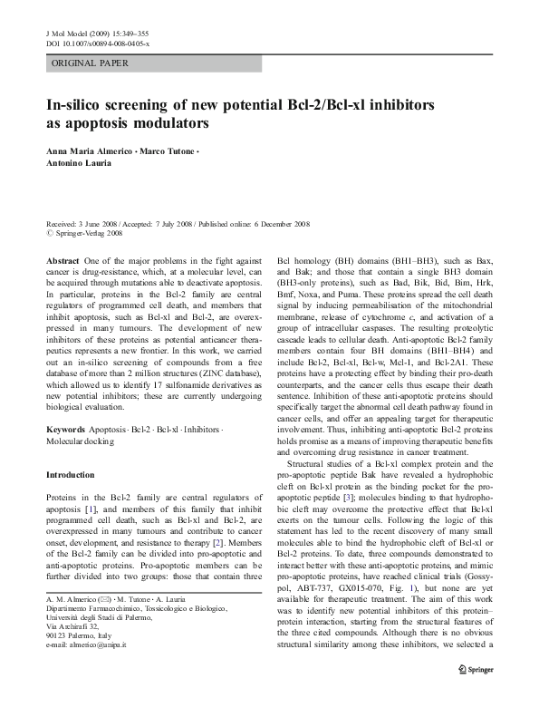 (PDF) In-silico screening of new potential Bcl-2/Bcl-xl inhibitors as ...