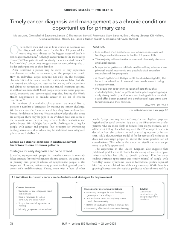 (PDF) Timely cancer diagnosis and management as a chronic condition ...