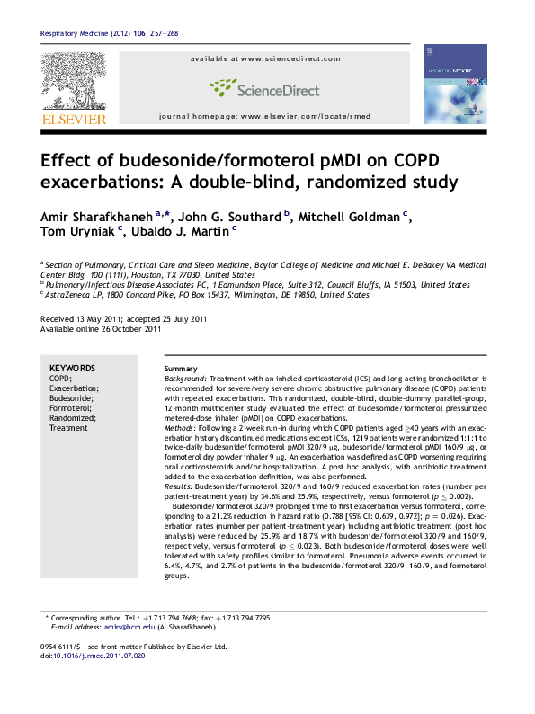 (PDF) Effect of budesonide/formoterol pMDI on COPD exacerbations A