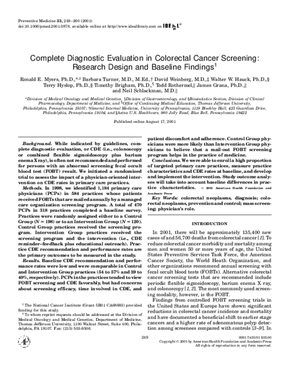 (PDF) Complete diagnostic evaluation in colorectal cancer screening