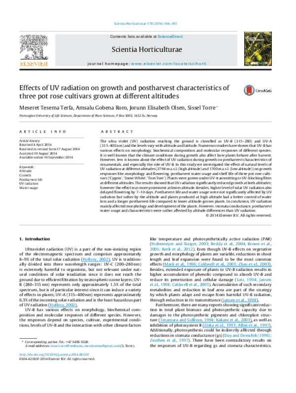 (PDF) Effects of UV radiation on growth and postharvest characteristics ...