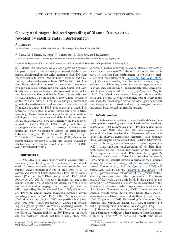 (PDF) Gravity and magma induced spreading of Mount Etna volcano ...