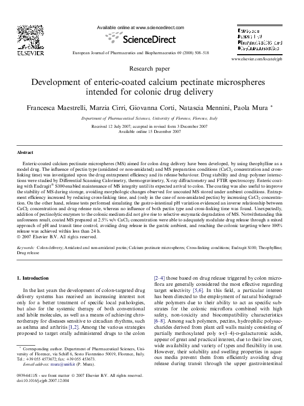 (PDF) Development of entericcoated calcium pectinate microspheres